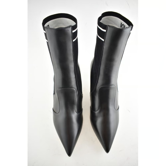 Fendi Rockoko Black Scuba Stretch FF Logo Knit Sock Ankle Kitten Heel Boot 35.5 - Picture 7 of 11